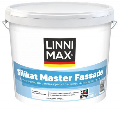 Краска силикатная для наружных работ LINNIMAX Silikat Master Fassade База1, 10л 948105580